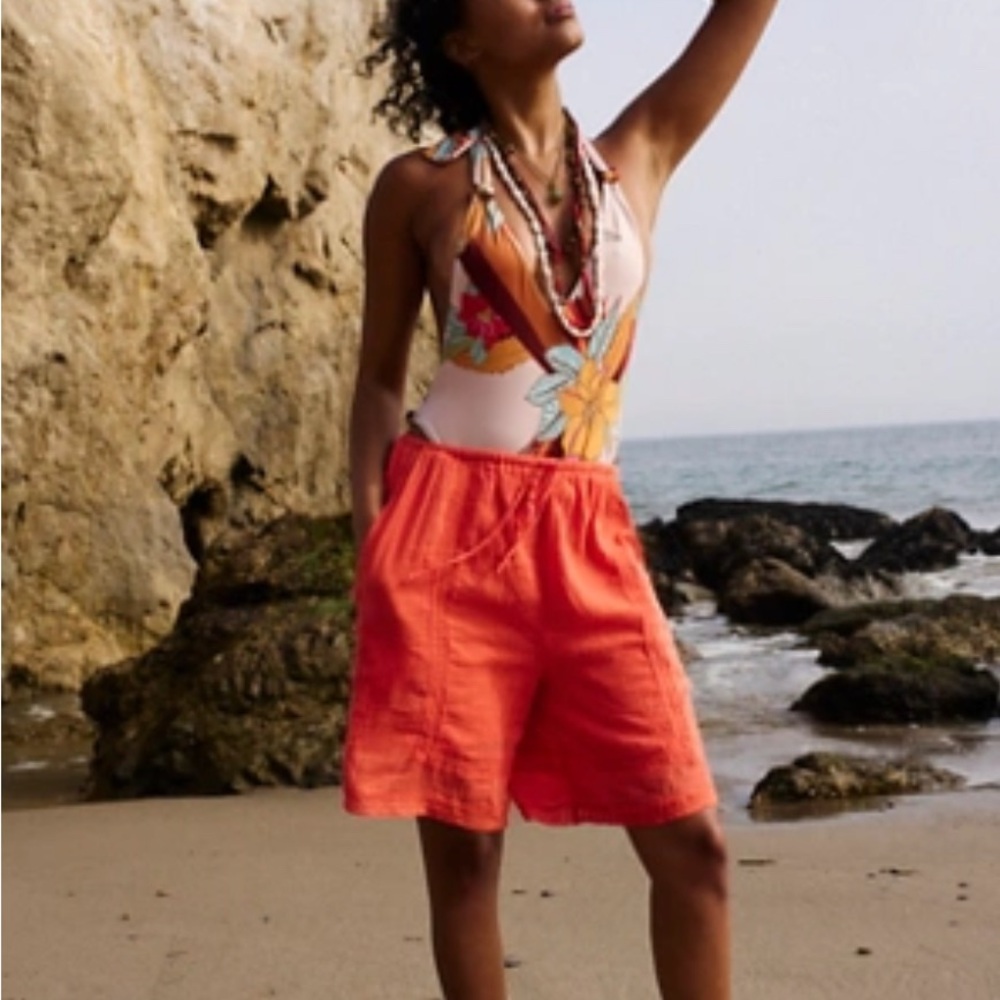 Free people small SeaSide shorts orange new women oversized nwot 100% cotton